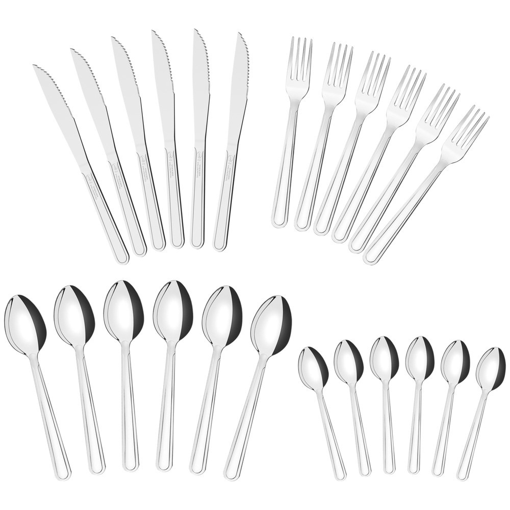 Kit Conjunto de Facas Plenus 9 Peças + Colher Bambu 30 cm + Batedor de Ovos Silicone Mimo + Faqueiro Buzios 24 Peças