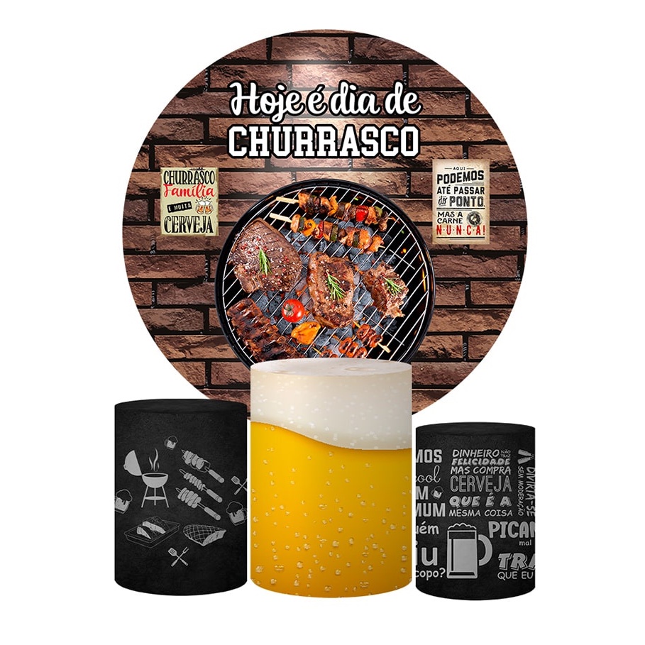 Trio Capas Cilindros + Painel Tema Churrasco Veste Fácil em Oferta na Shopee