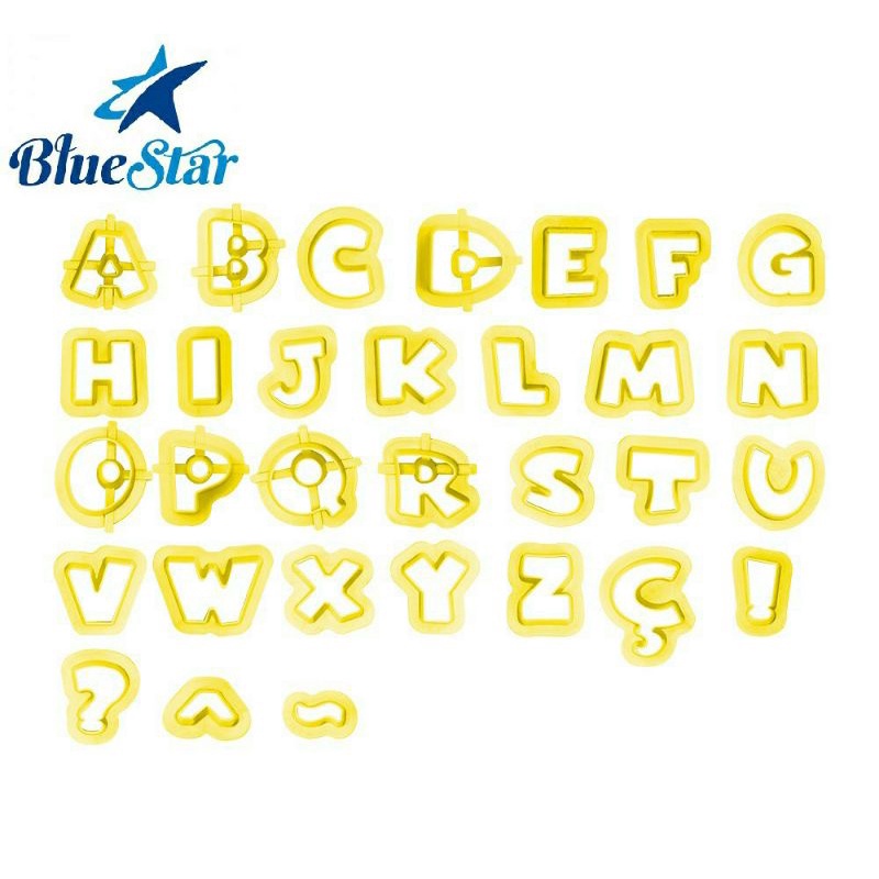 Molde Cortador De Letras 2cm Bluestar Com 38 Pcs Para Pasta Americana De Ninho , Biscuit, Biscoitos. Confeitaria