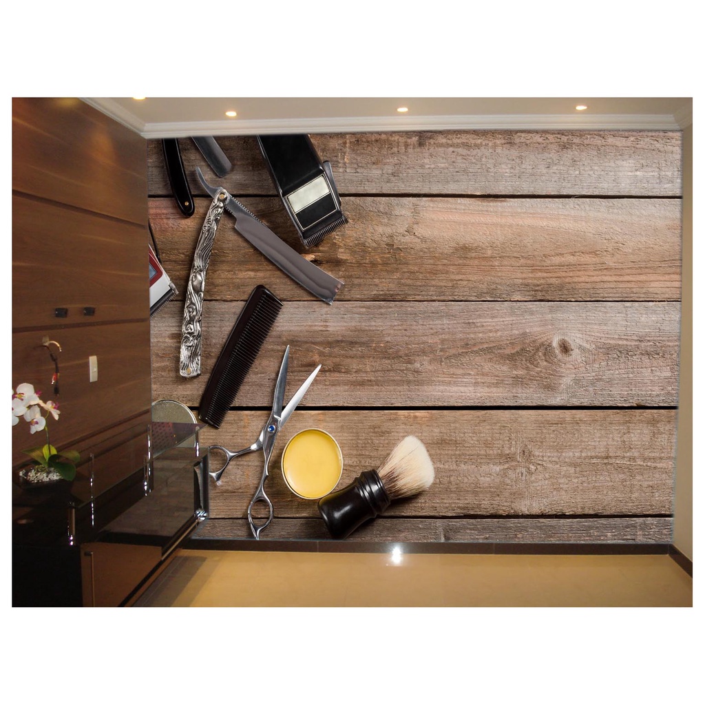 papel de parede Barbearia Barber shop 3D 10m² BRB07