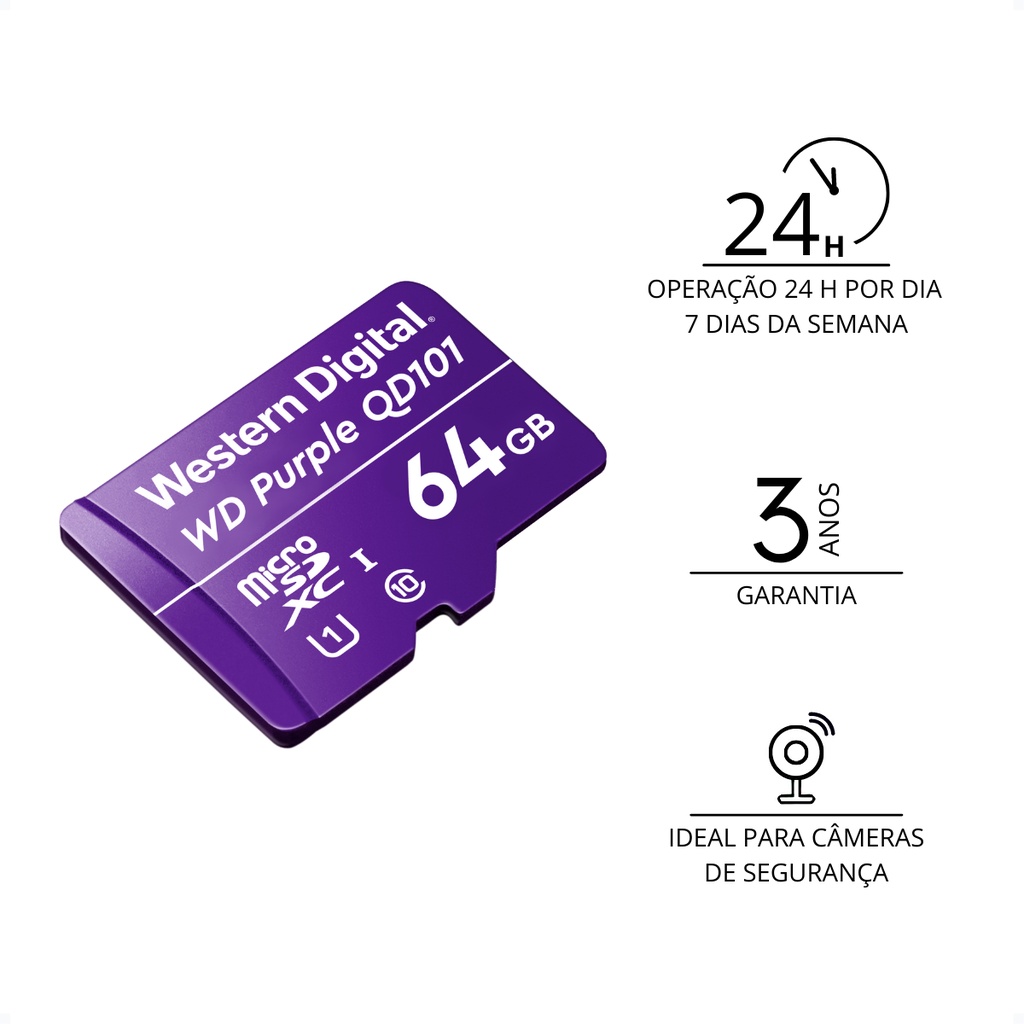 Cartão de Memória Micro Sd 64gb Classe 10 Wd Purple Intelbras