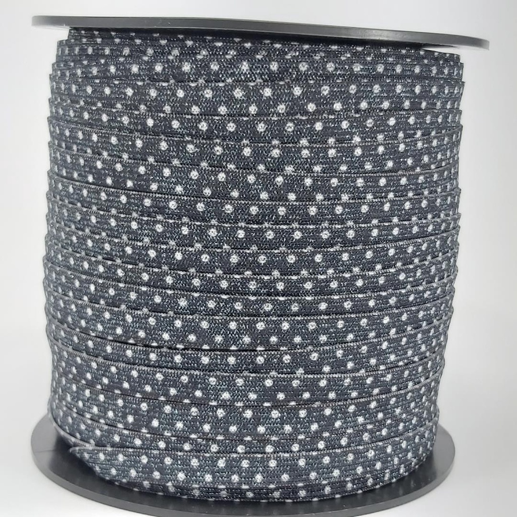 100 metros Elástico Lurex Especial 7mm Poá Grafite Branco 3704 100 284A30