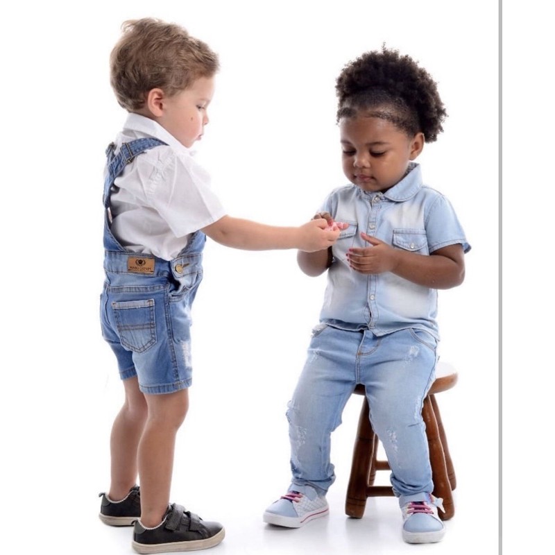 Macacao De Bebe Jardineira Jeans Com Lycra Infantil Menino Masculino Com Alca Ajustavel Shopee Brasil