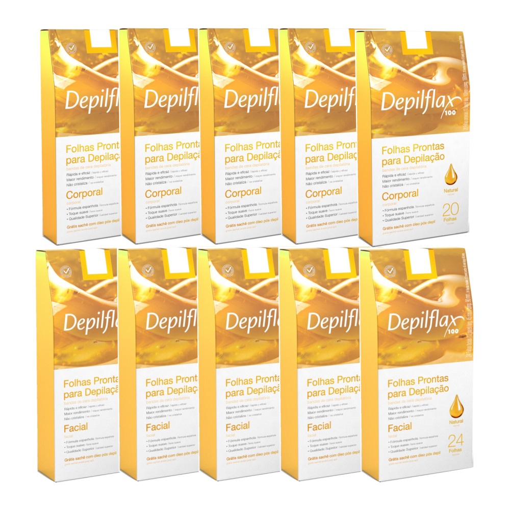 120 FOLHAS FACIAL +100 FOLHAS CORPORAL NATURAL DEPILAÇÃO DEPILFLAX