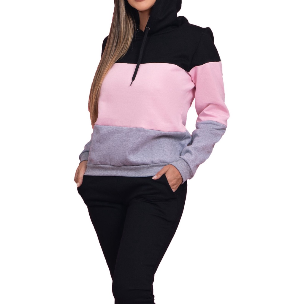 Conjunto Moletom Fechado KRN Shoes Blusa Três Cores com Capuz e Calça com Punhos
