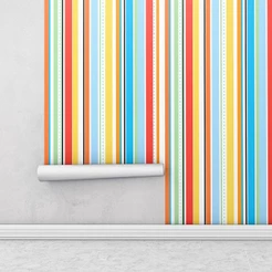 Papel de parede listrado com listras e traços coloridos Para Sala e Quarto