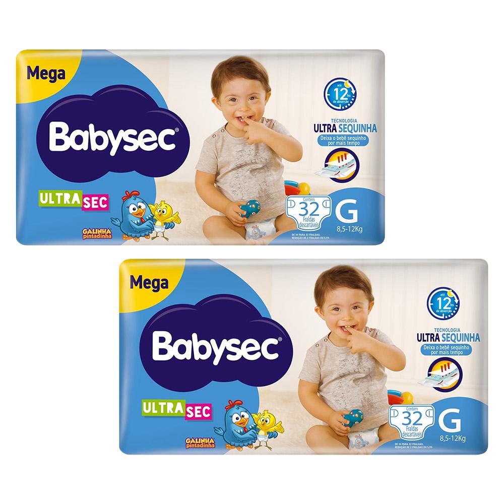 Kit 2 Fraldas Babysec Galinha Pintadinha Ultrasec Mega Tamanho G 32 unidades cada em Oferta na Shopee
