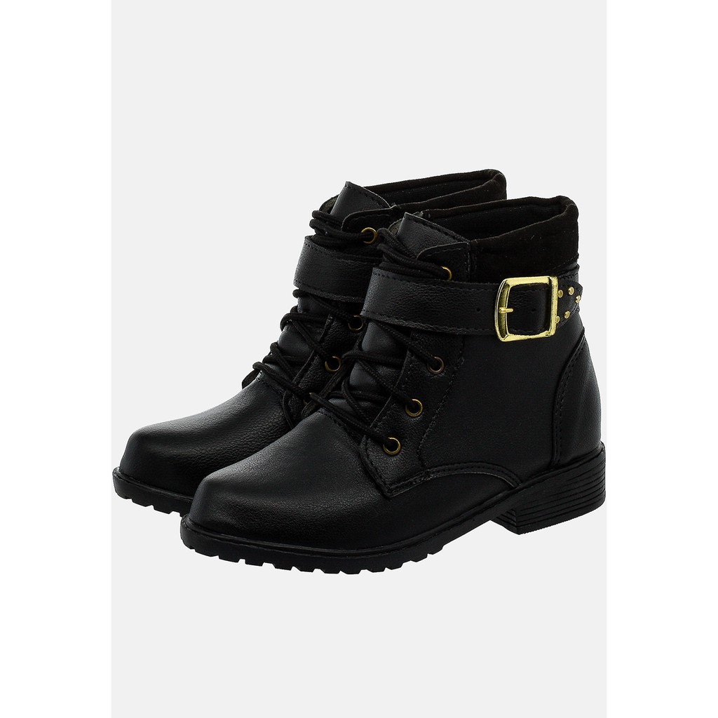 Botinha Coturno Cano Curto Infantil Saltinho Baixo Cadarço e Fivela