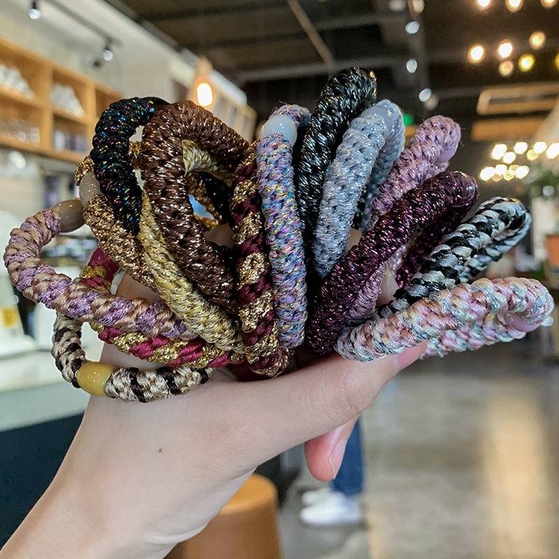 L.erickson Hair Tie Thick Style Europeu Americano Colorido Ouro Seda Cabeleireiro feminino Tie Thick Hair Tie Ponytail Rubber Band Cabeleireiro Acessórios