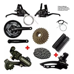 KIT TRANSMISSÃO 21V CÂMBIOS SHIMANO + PEDIVELA 48D + ALAVANCA RAPID FIRE COMPLETO INDEX BIKE