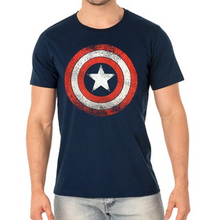 Camiseta Azul Capitão América Liga das Justiça Escudo Brasão vingadores