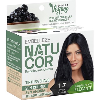 Tinta de cabelo natucor naturalmente elegante preto azulado 1.7 kit econômico