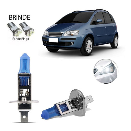Par Lampada Super Branca 8500k Farol Alto Fiat Idea 2005-14