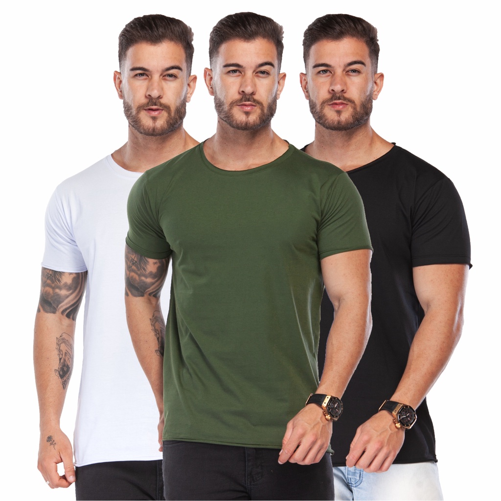 KIT 3 Camisetas Masculina Gola Canoa 100% Algodão Melhor Malha Premium