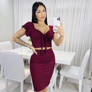 conjunto saia mind e cropped com manguinha flare May
