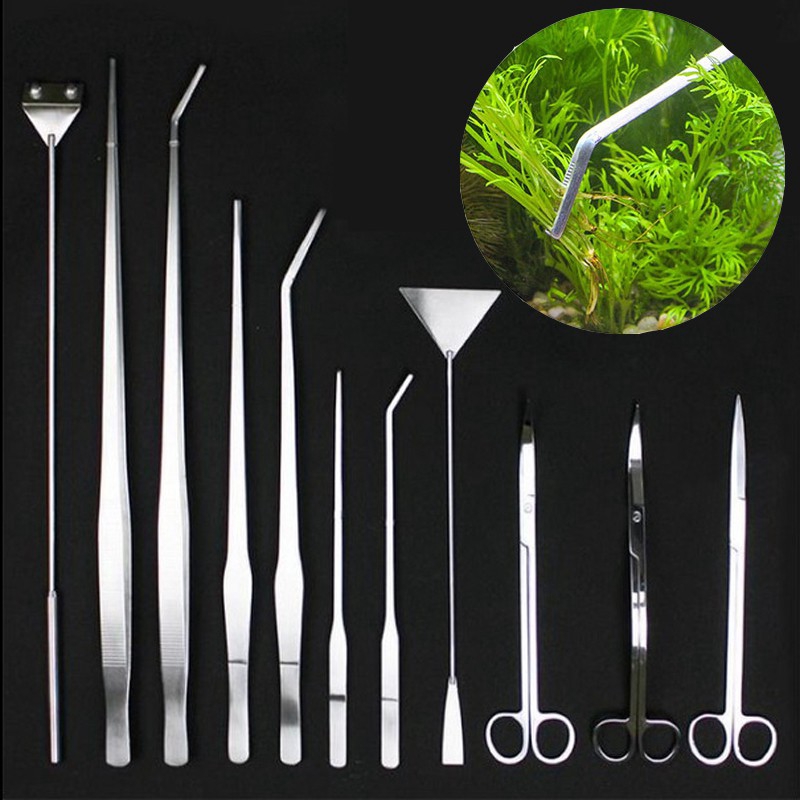 Aço Inoxidável Aquário Água Planta Ferramenta Pinça Tesoura Espátula Pá Peixe Tanque Acessórios De Limpeza
