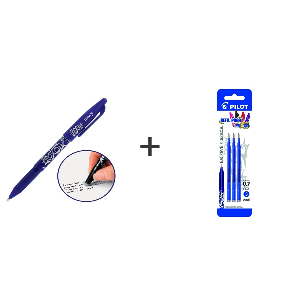 Caneta Escreve E Apaga Frixion Esferográfica Azul Pilot +3 Refil Caneta Pilot Frixion Ball Apaga Com Calor Azul 3unid