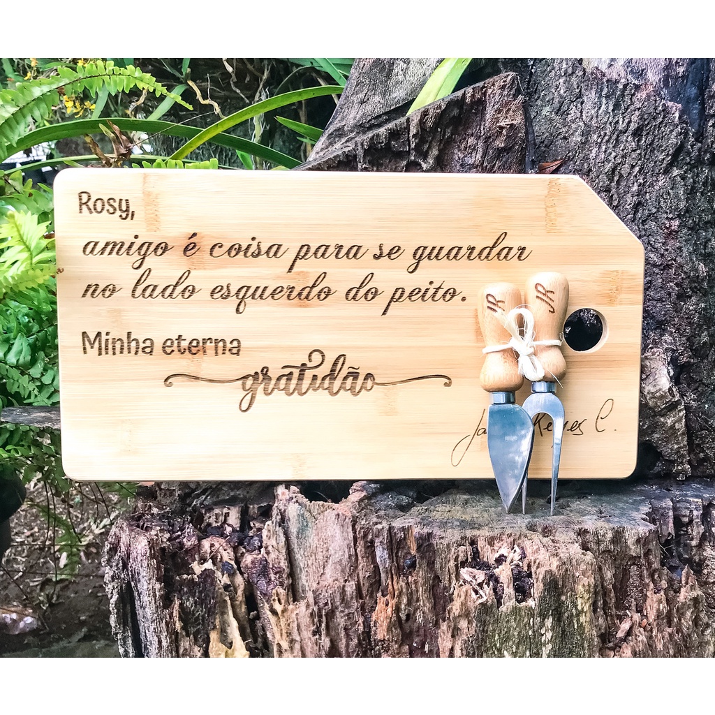10 KIT PERSONALIZADO p/queijo em Bambu Retangular 3 pçs