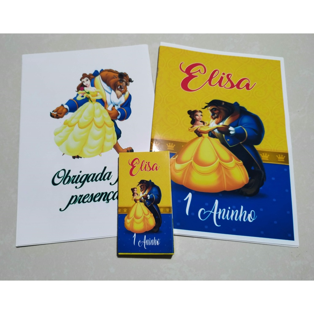 Mini Kit de colorir - Livro de colorir + giz de cera - A BELA E A FERA - Lembrancinha