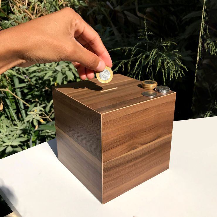 Cofre Caixa Cubo Para Moedas e Cédulas - Miaeiro MDF Decorativo