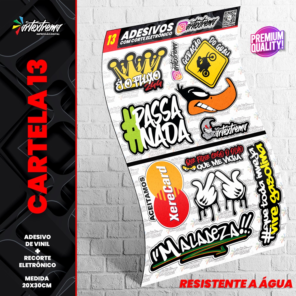 Cartela De Adesivos - REF 13 - Carro - Moto - Caminhão - Bike - Stickers - Diversos