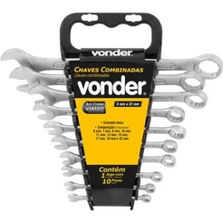 Jogo Chaves Combinadas 6 a 22mm com 10 Peças Vonder em Aço Cromo Vanádio Cromado Fosco Industrial