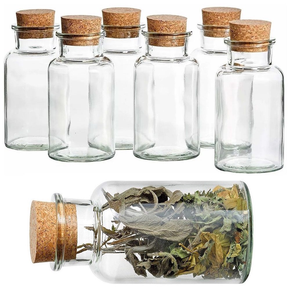 Kit 6 Potes Garrafas Garrafinhas De Vidro Com Rolha 150ml Lembrancinhas Aniversario Casamento Caixa