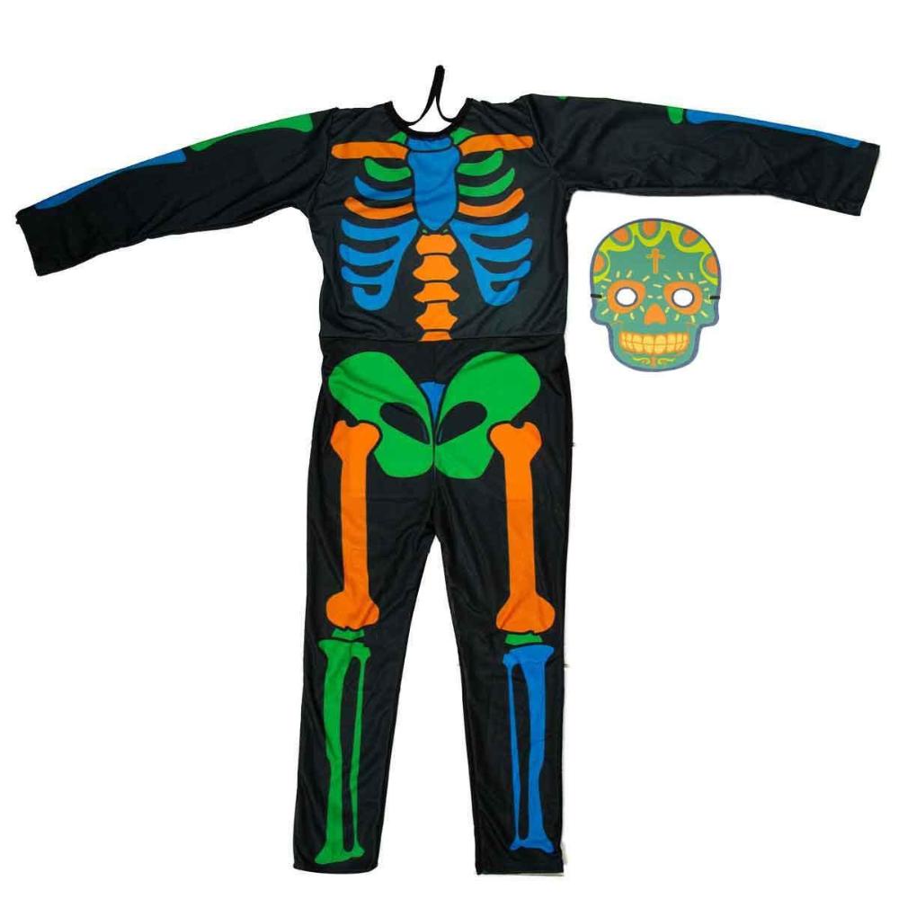 Fantasia Esqueleto Infantil Raio x Colorido Com Mascara de Halloween em Oferta na Shopee