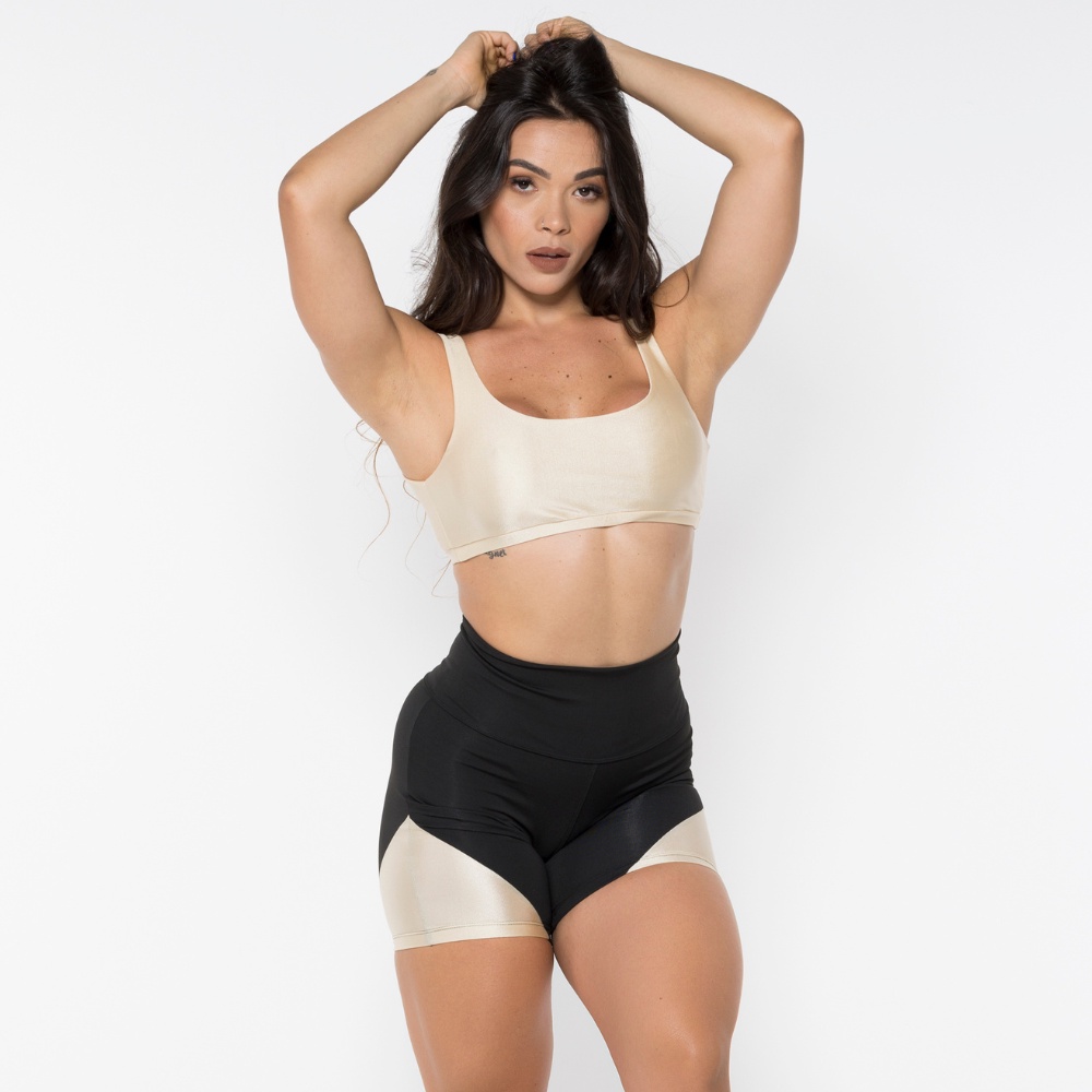 CONJUNTO SHORT e Top Lycra Shine Brilhante LARA em Oferta na Shopee