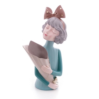 Figura Decorativa Boneca com Cachepô de Resina 12,5x11x23cm