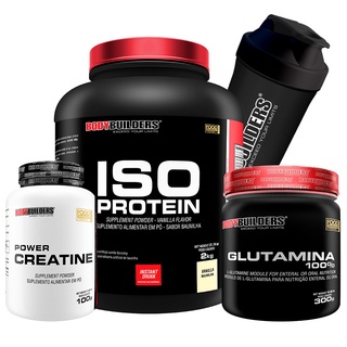 Kit Suplemento de Proteína Isolada Iso Protein 2kg + Power Creatina 100g + Glutamina 100% 300g + Coqueteleira - Kit Para Recuperação Muscular - Bodybuilders
