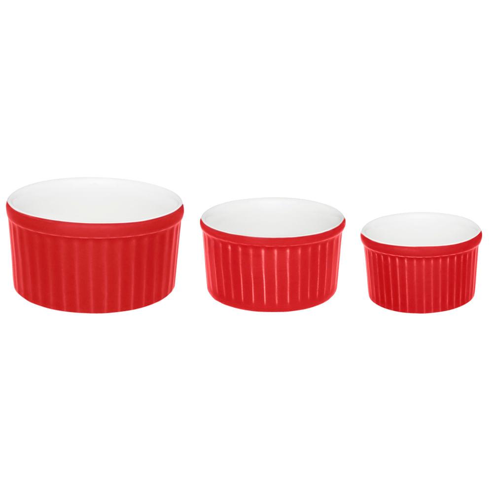 Conjunto de 3 Tigelas Ramequin Branco e Vermelho em Oferta na Shopee