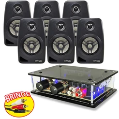 Kit Som Ambiente 6 Caixa Acustica Preta Com Amplificador