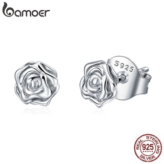Bamoer Authentic 925 Sterling Silver Romântico Flor Rosa Brincos Do Parafuso Prisioneiro Para As Mulheres Moda Jóias De Prata Esterlina Bse012