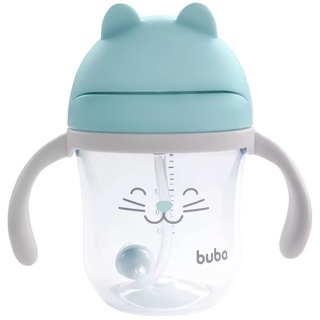 Copo Infantil Com Alça Canudo De Silicone 220ml Gatinho Buba