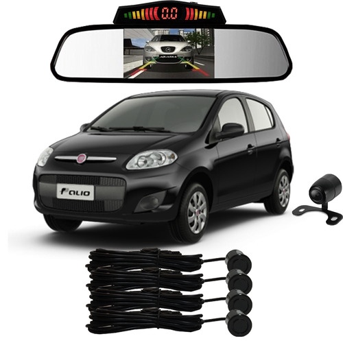 Sensor De Ré + Espelho Camera Ré Fiat Palio Preto