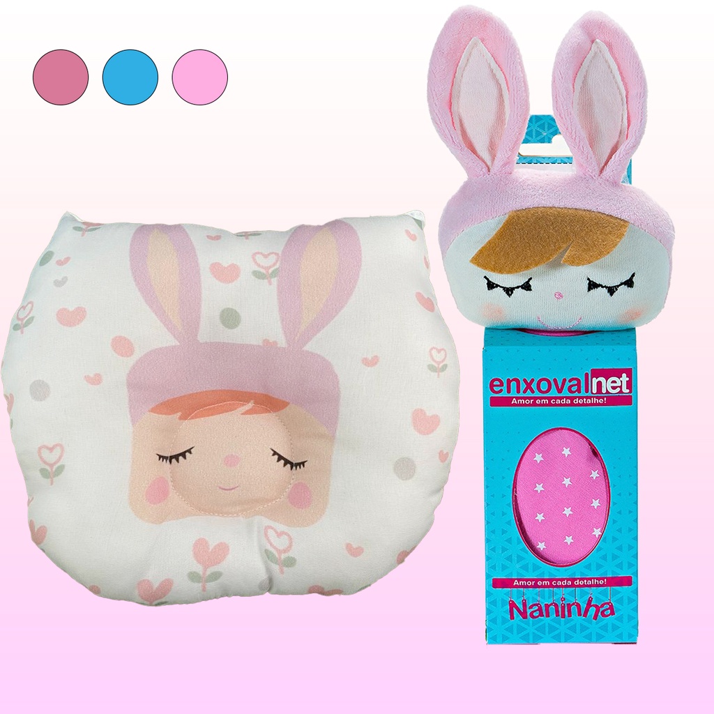 Boneca Dreamtoo Angela Naninha com Travesseiro Anatômico (Modelador) para Bebê Kit Paninho de Boca com Prendedor de Chupeta e Travesseirinho 02 Peças Sonho Meu bebe Antialérgico Bichinho Soft metoo Meeto Meetoo Brinquedo Pelúcia Angel Crianças Floresta