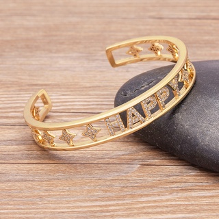 Personalize A Pulseira De Ouro Cor Oca Feliz Abertura Da Letra Bangle Para Mulheres Fashion Jewelry