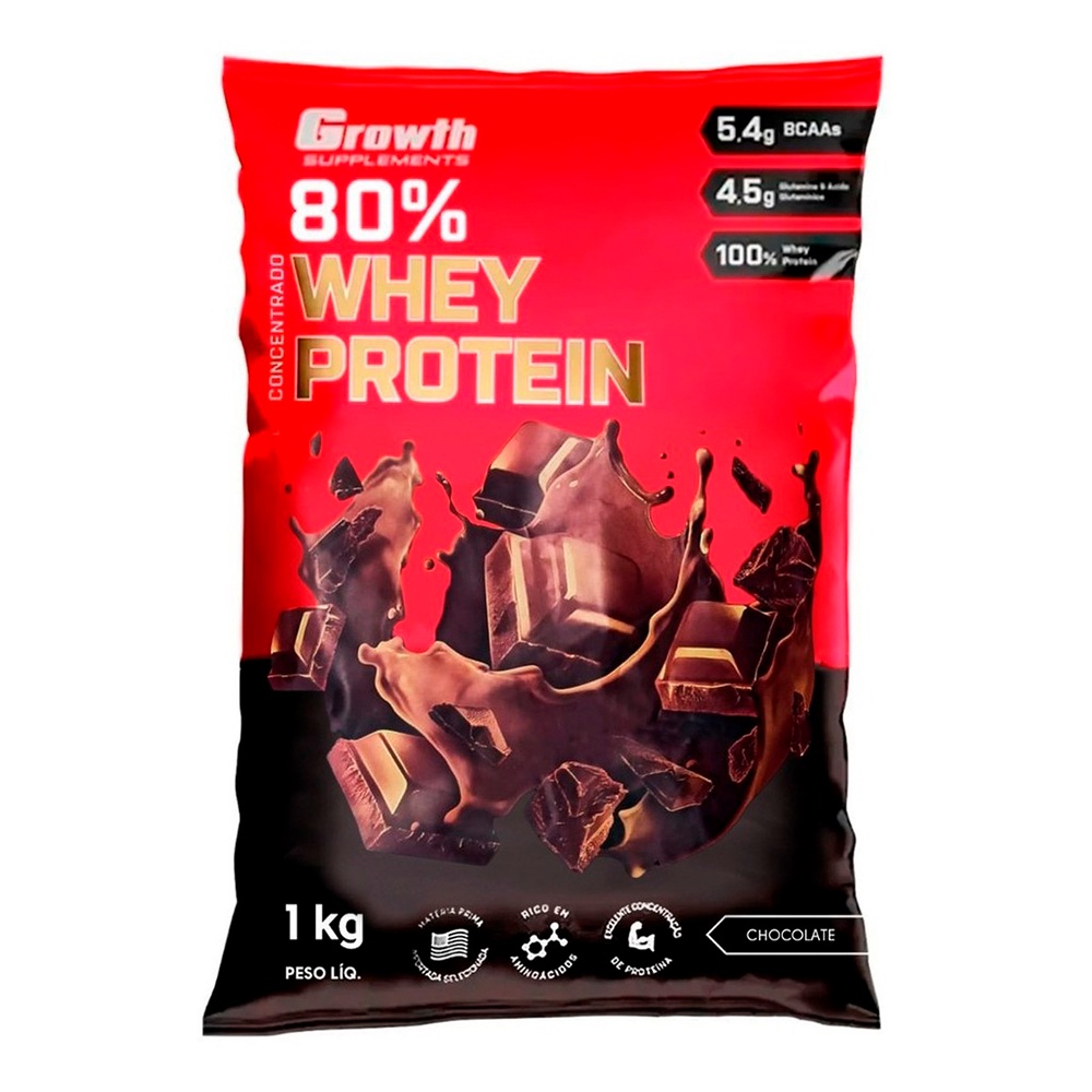 Whey Growth 1kg Basic e Concentrado de 80% sache Suplemento Whey Protein em pó 100% Original