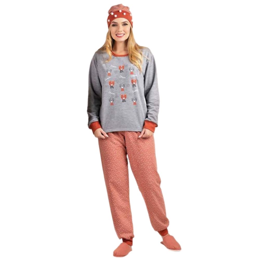 Pijama Feminino De inverno Moletinho Flanelado Blusa Manga Longa e calca Longa Estampado Quentinho em Oferta na Shopee