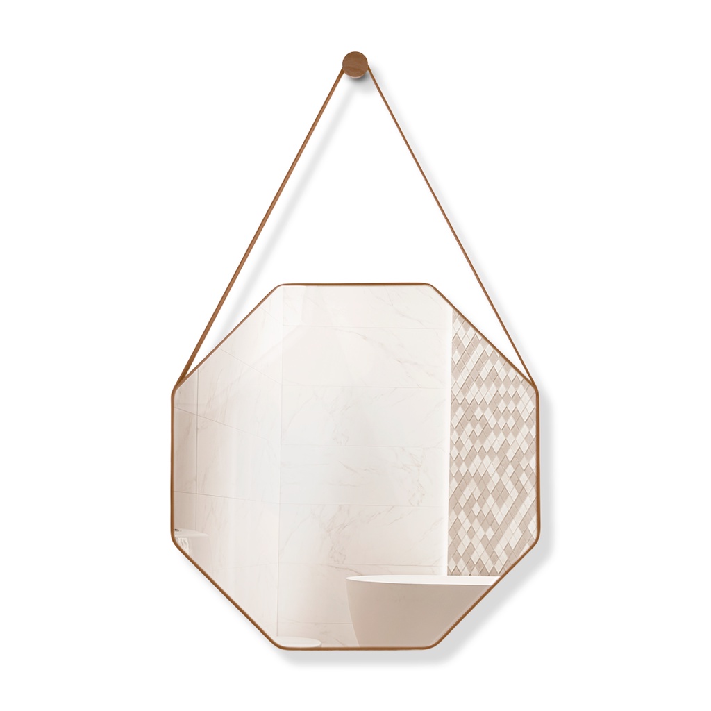 Espelho Decorativo 40cm e 60cm Lavabo Banheiro Quarto Sextavado Suspenso Alça Couro + Suporte em Oferta na Shopee