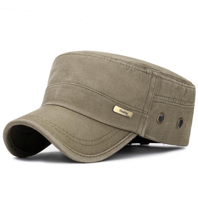 Top Men's Washed and Old Slub Cotton Military Cap Spring and Summer New Large Mesh Flat Cap Copper Label Hat.