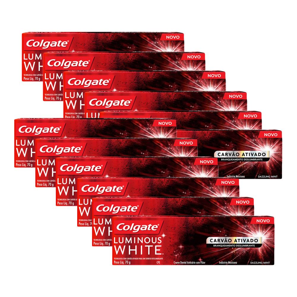 Kit 12 Creme Dental Colgate Luminous White Carvão Ativado 70g em Oferta na Shopee
