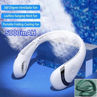 (Atualização) Ventilador De Pescoço Dobrável Botão De Toque Portátil Refrigeração Máscara Com USB 360 Graus Neckband Saídas De Ar 5000Mah Recarregável