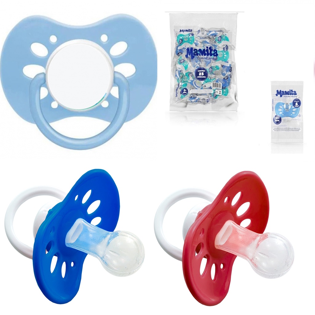 25 Chupetas Bico Silicone  Redondo Ou Assimêtrico Meninos