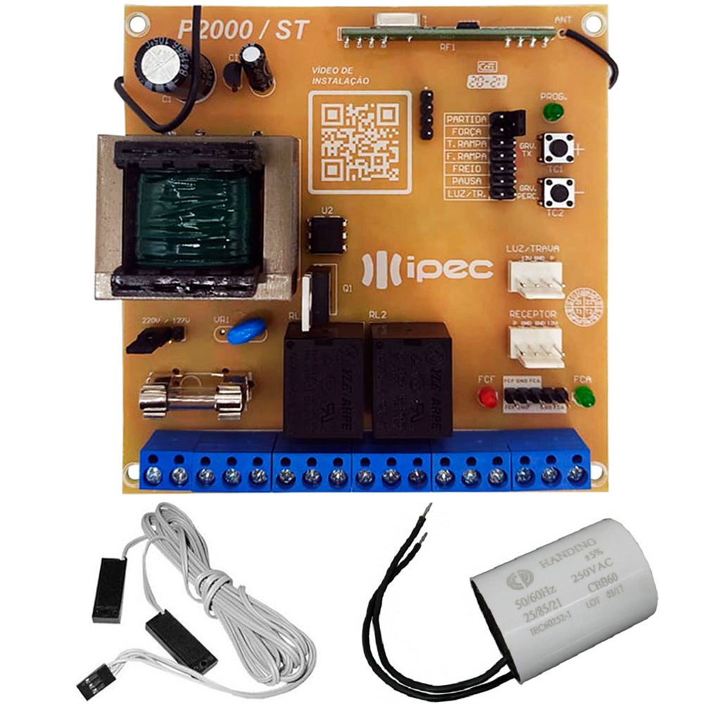 Central Comando Motor Placa P2000 Compatível Peccinin Capacitor Sensor Fim Curso Deslizante