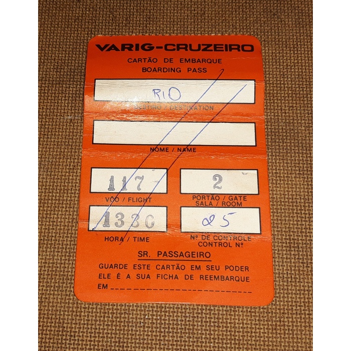 VARIG Cruzeiro - Cartão de Embarque - Boarding Pass Rio