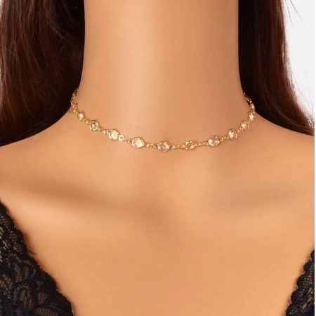 Choker gargantilha Folheada a ouro pedras de zirconia transparente em Oferta na Shopee