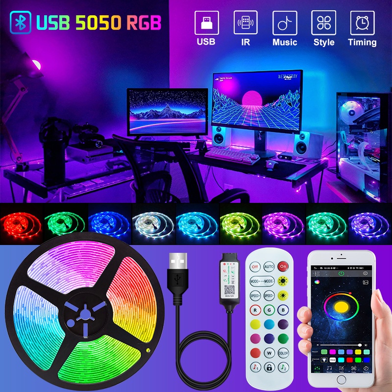 Fita Led 5050 Rgb Controle Remoto 3m 5v Usb Para Tv Pc Carro