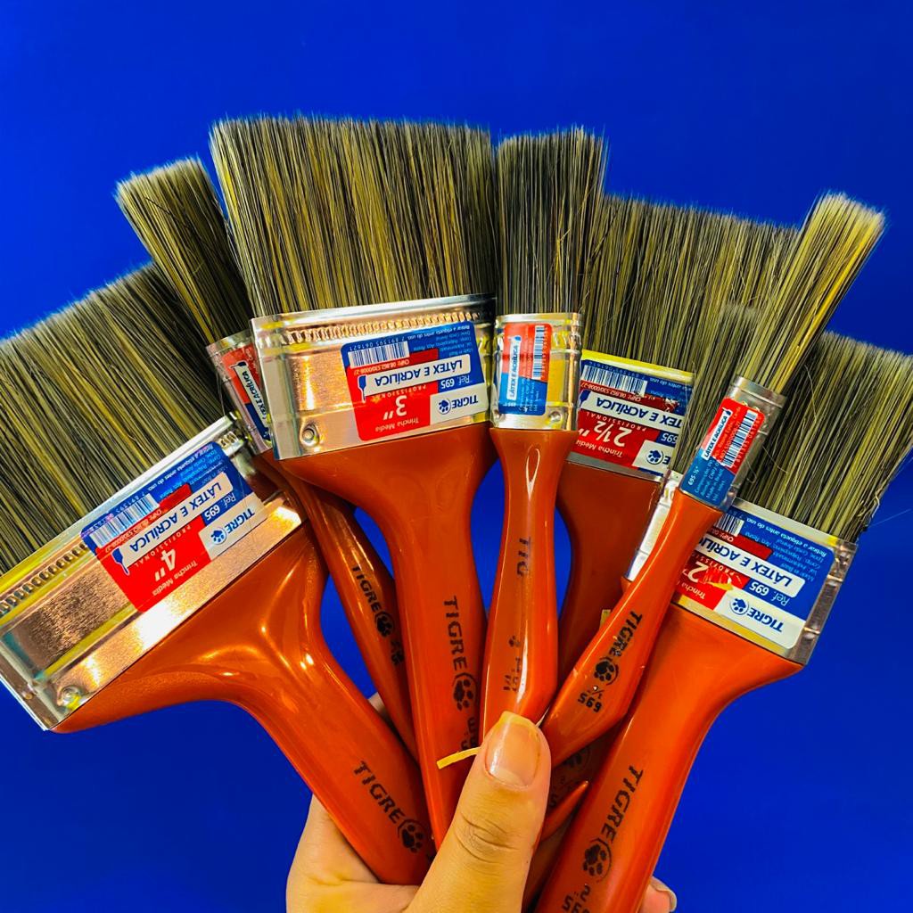 Pincel Trincha TIGRE Para Pintura Látex e Acrílica Mestre Tigre Laranja ...